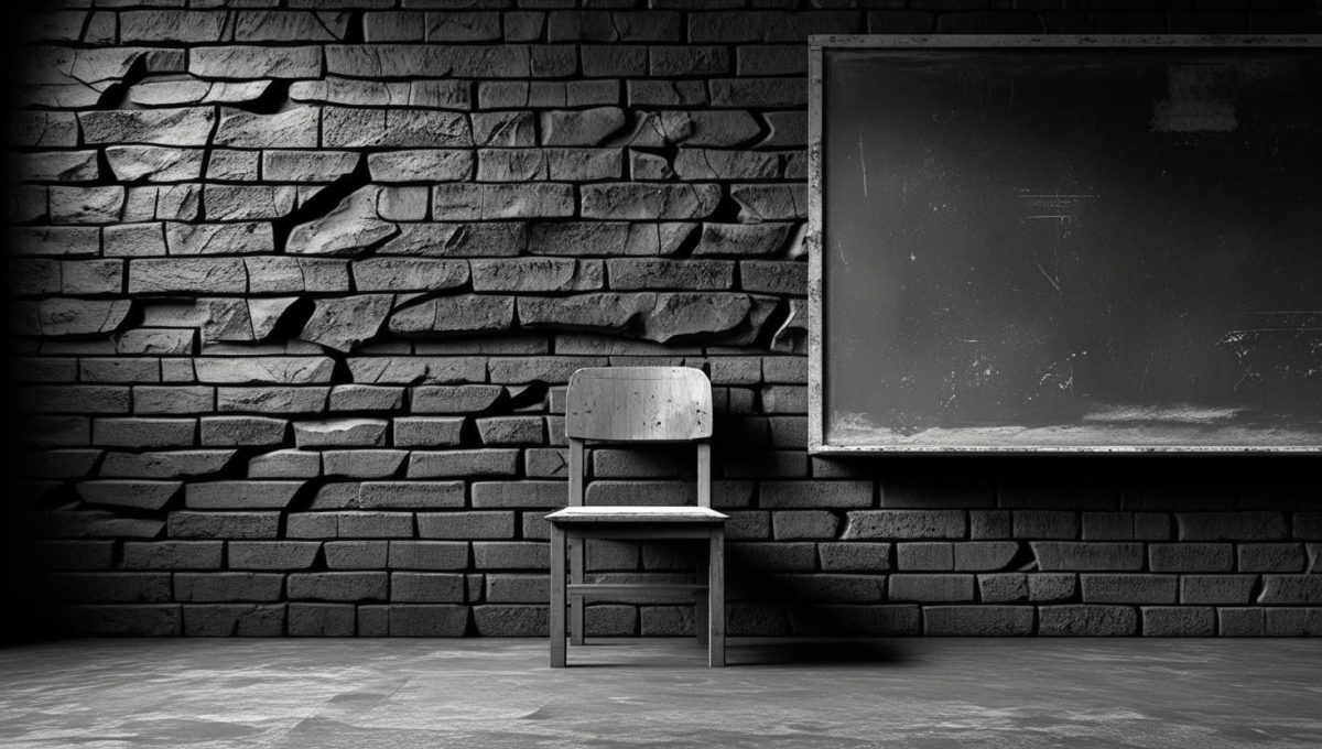 Black-and-white minimalist photograph of a single empty chair in a bare room, symbolising the cracks in training and capability systems.